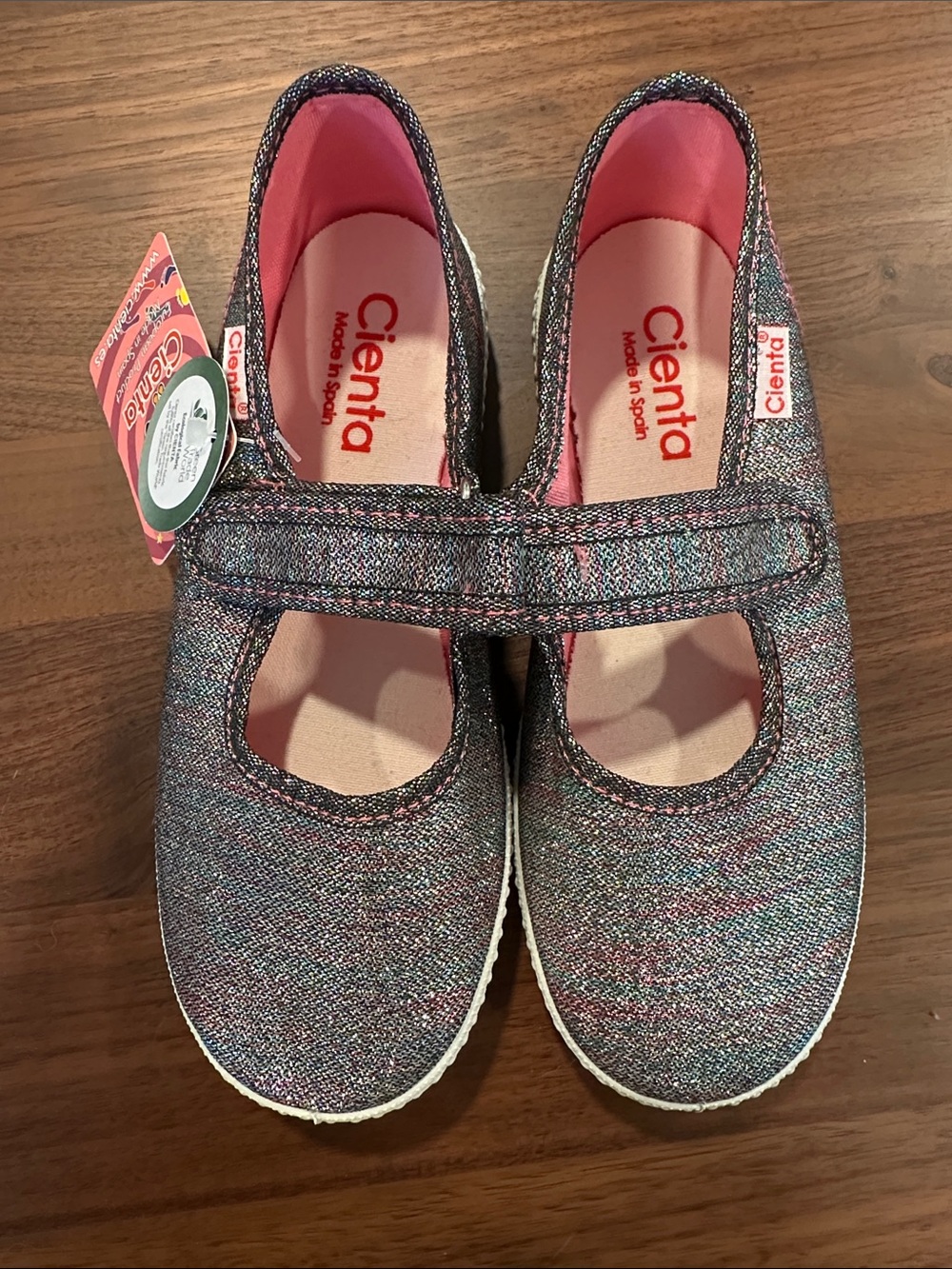 Cienta Glitter Mary Jane Shoes in Multi Glitter with Pink Lining